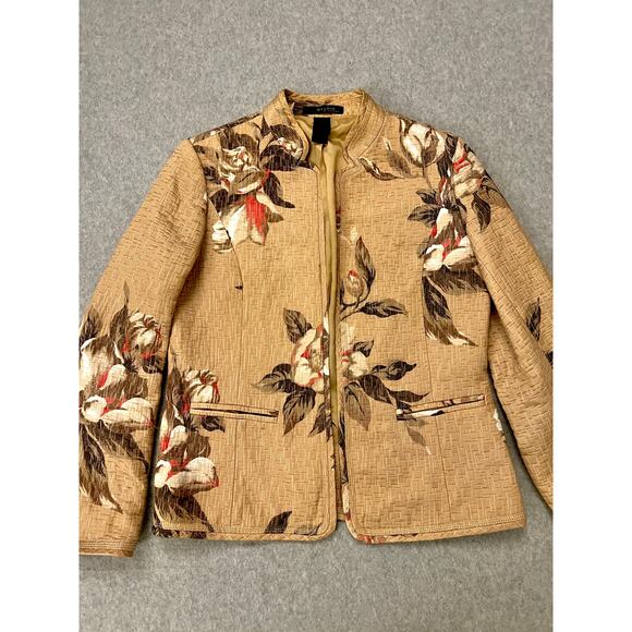 Liz Claiborne Studio Floral Cardigan Blazer Womens Medium Lined Open Front Brown - Picture 1 of 16